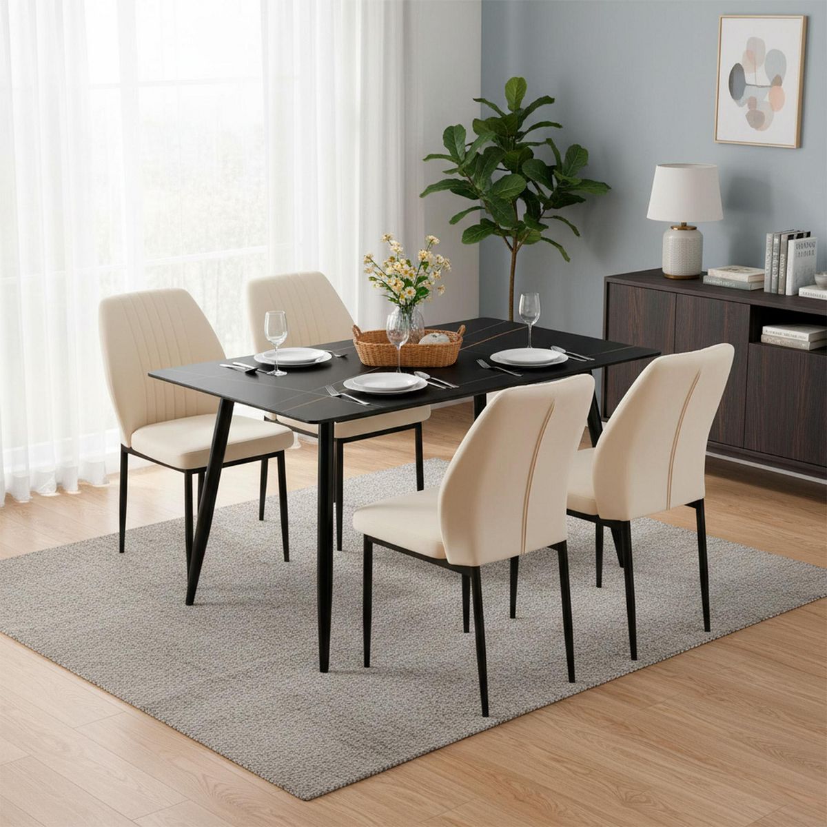 Just Home Collection - Comedor con 4 Sillas Mogani 100 X 100 cm