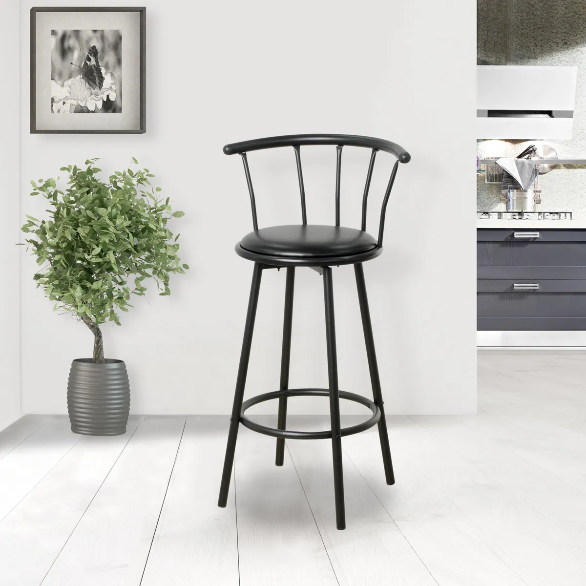 Just Home Collection - Silla Bar Giratoria Negra