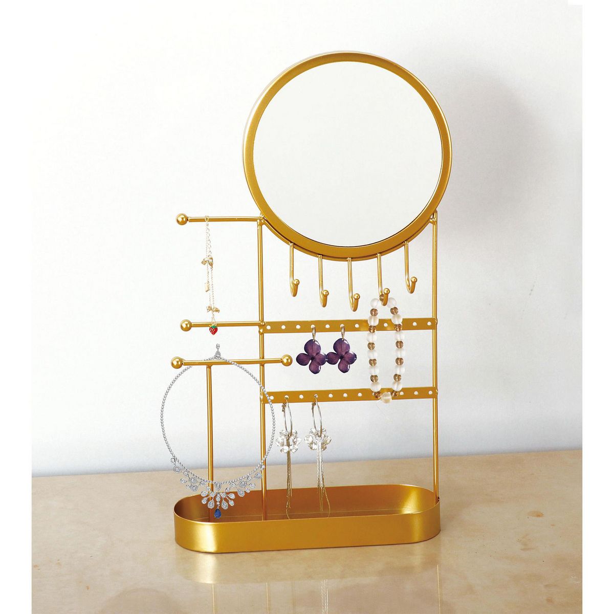 Rack Organizador de Joyas y Espejo Dorado, marca Just Home Collection - Foto 2