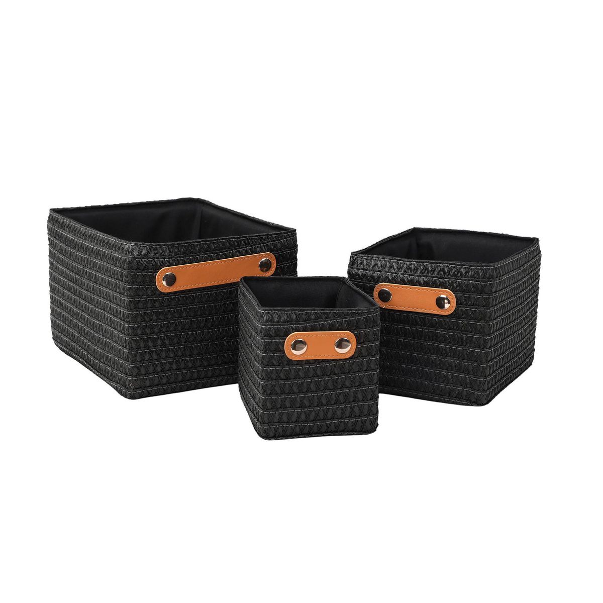 Set Canasto Tejido Negro 3 Piezas, marca Just Home Collection - Foto Principal