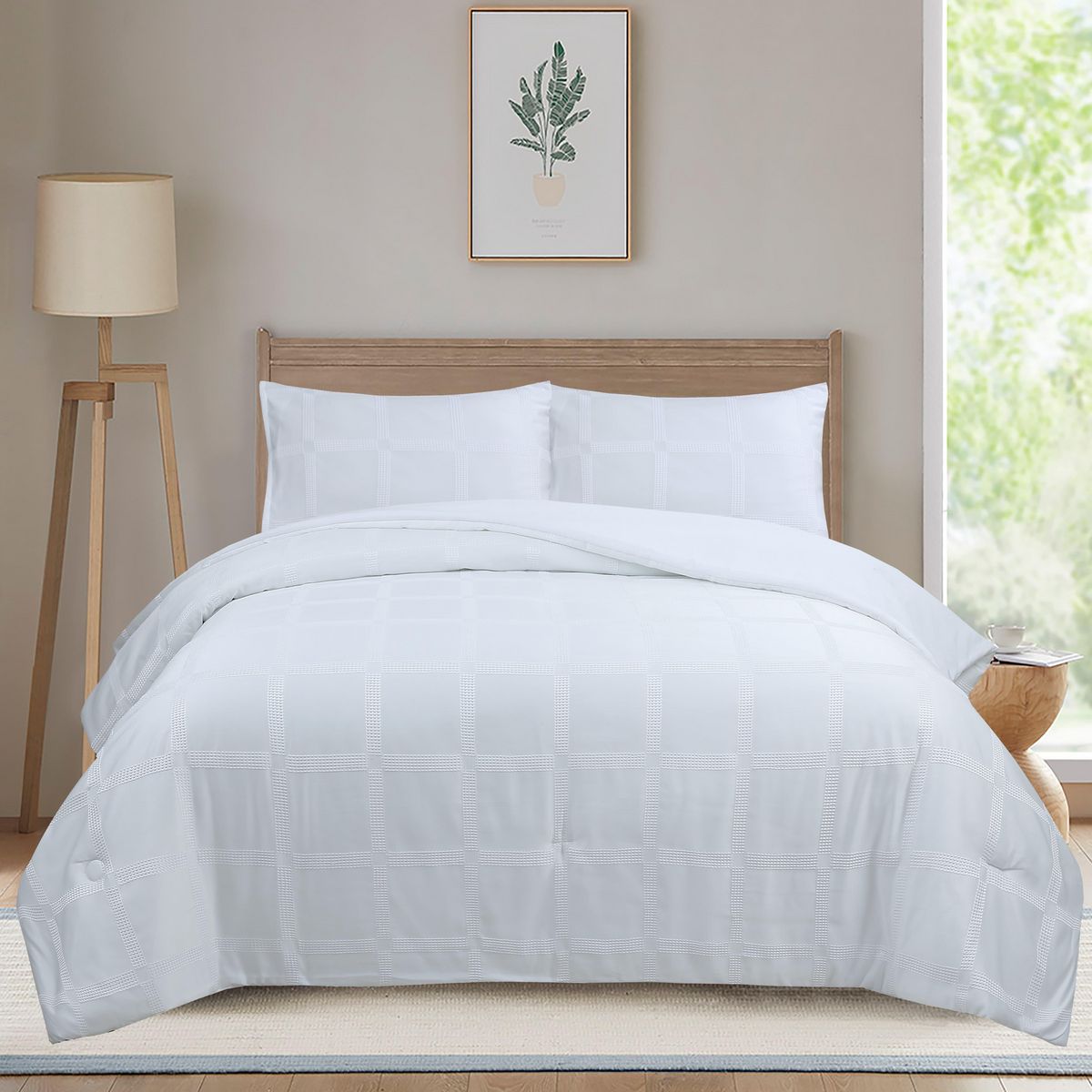 Just Home Collection - SB Edredón liso cuad matrimonial blanco