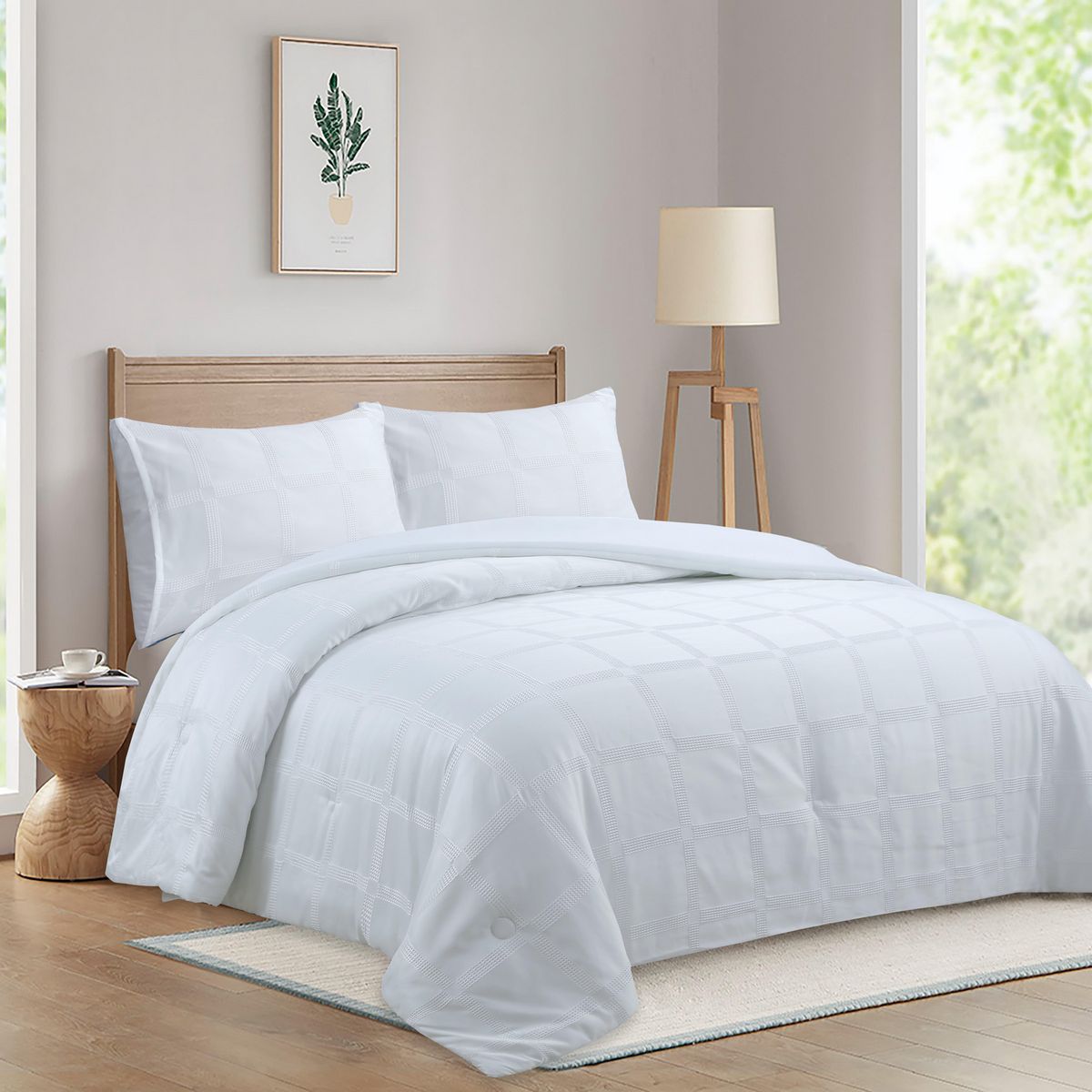 Just Home Collection - SB Edredón liso cuad matrimonial blanco