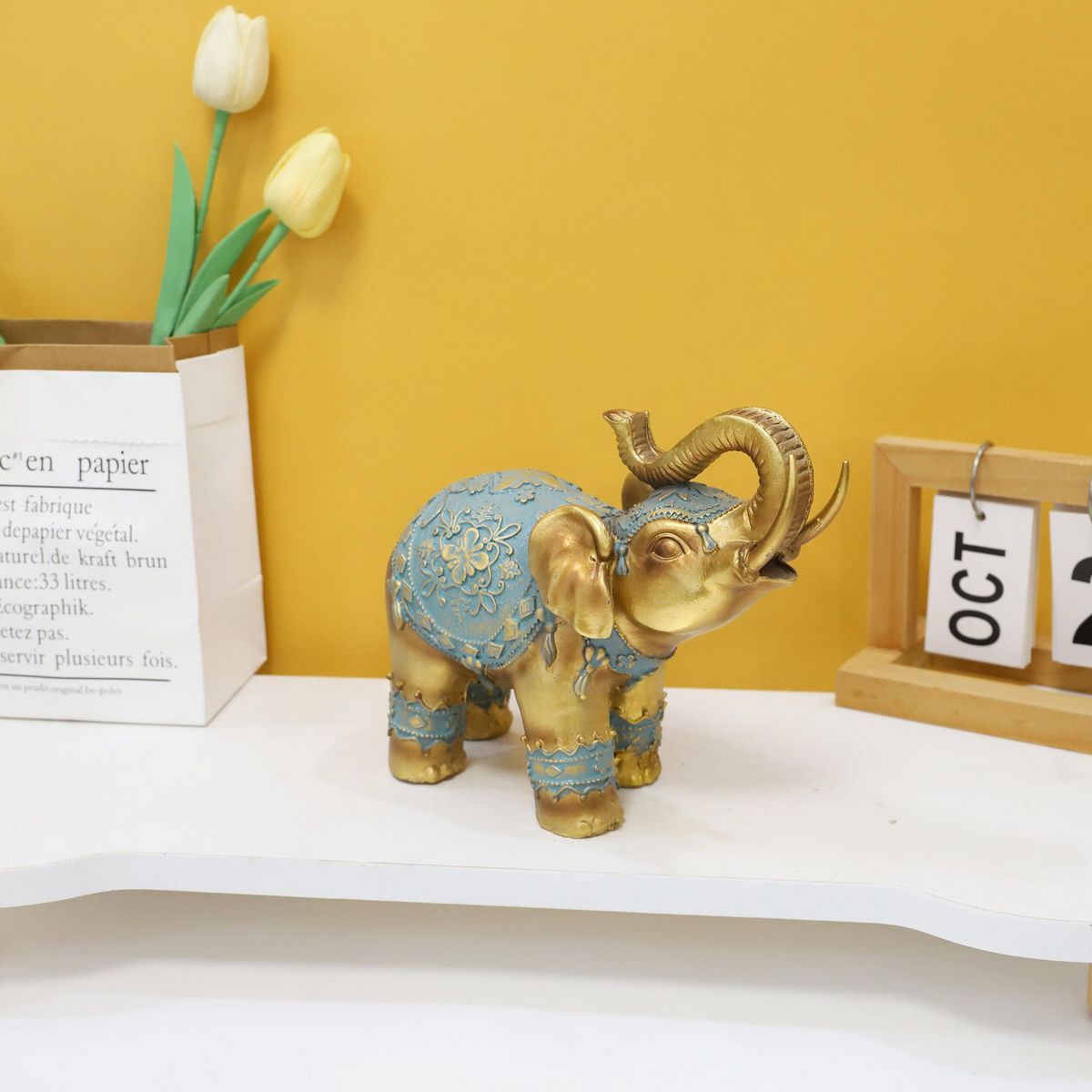 Fig Elefant Gold Turq U 16,8Cm, marca Just Home Collection - Foto 2