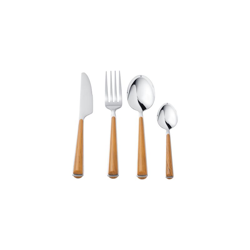 Just Home Collection - Juego de cubiertos con mango de madera 24 piezas