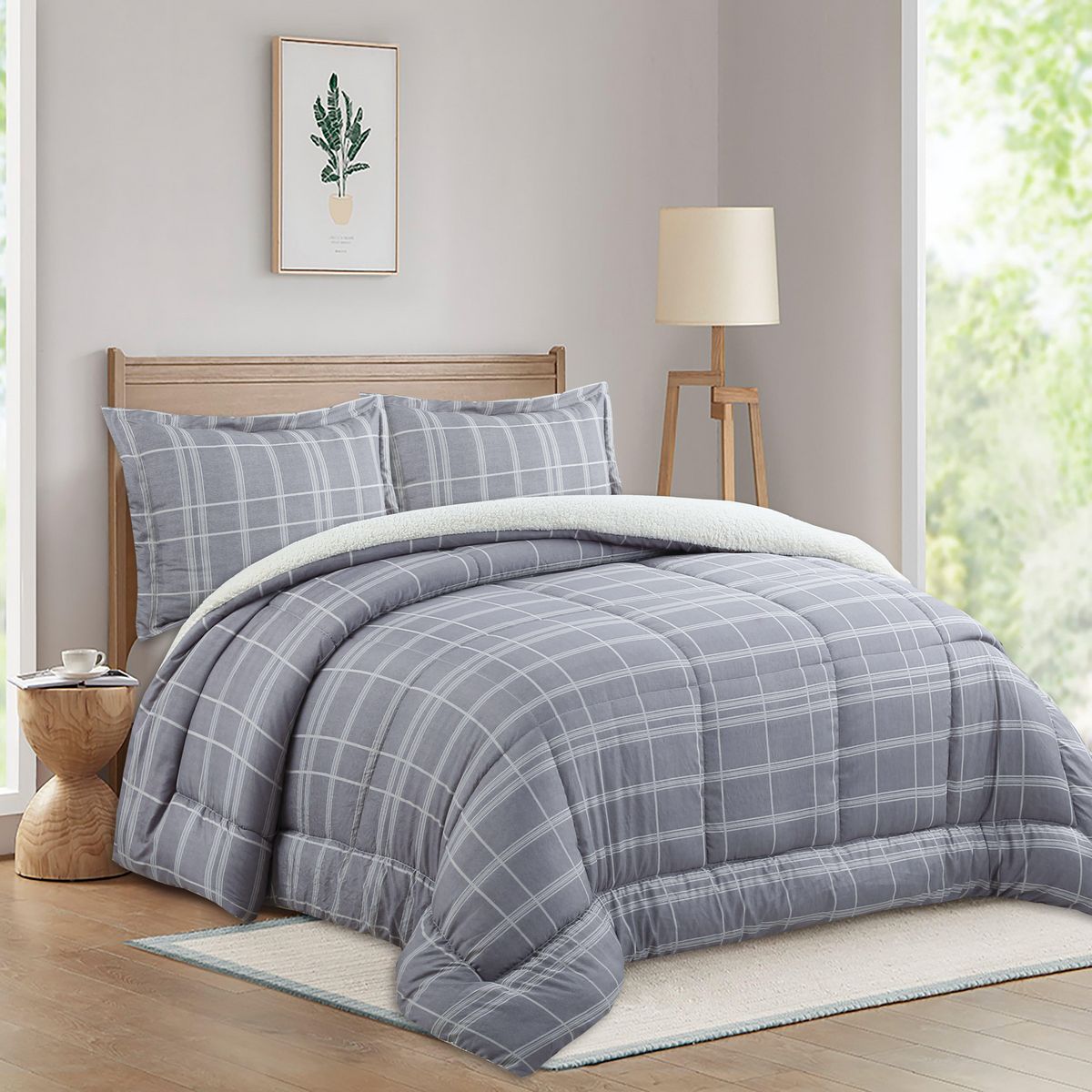 Edredón Sherpa King size Gris, marca Just Home Collection - Foto 2