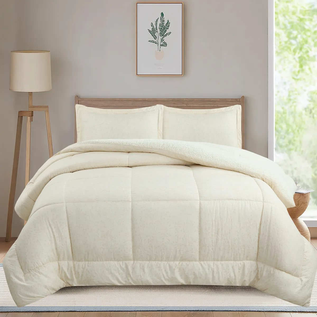 Edredón Sherpe Beige King Size, marca Just Home Collection - Foto Principal