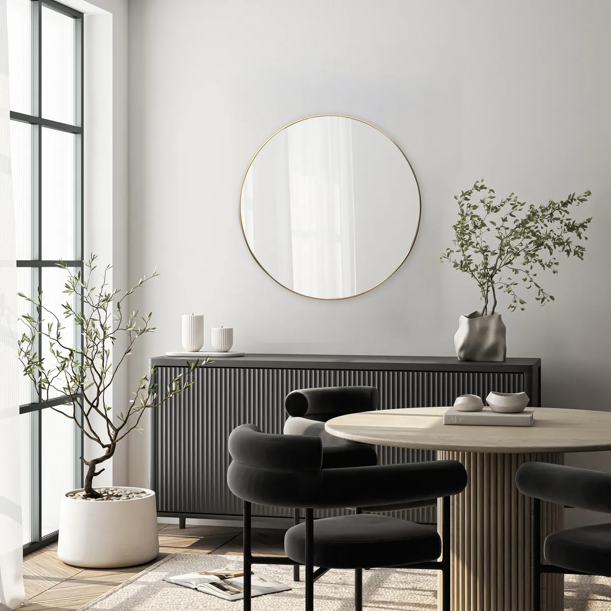 Just Home Collection - Espejo redondo 120 cm negro