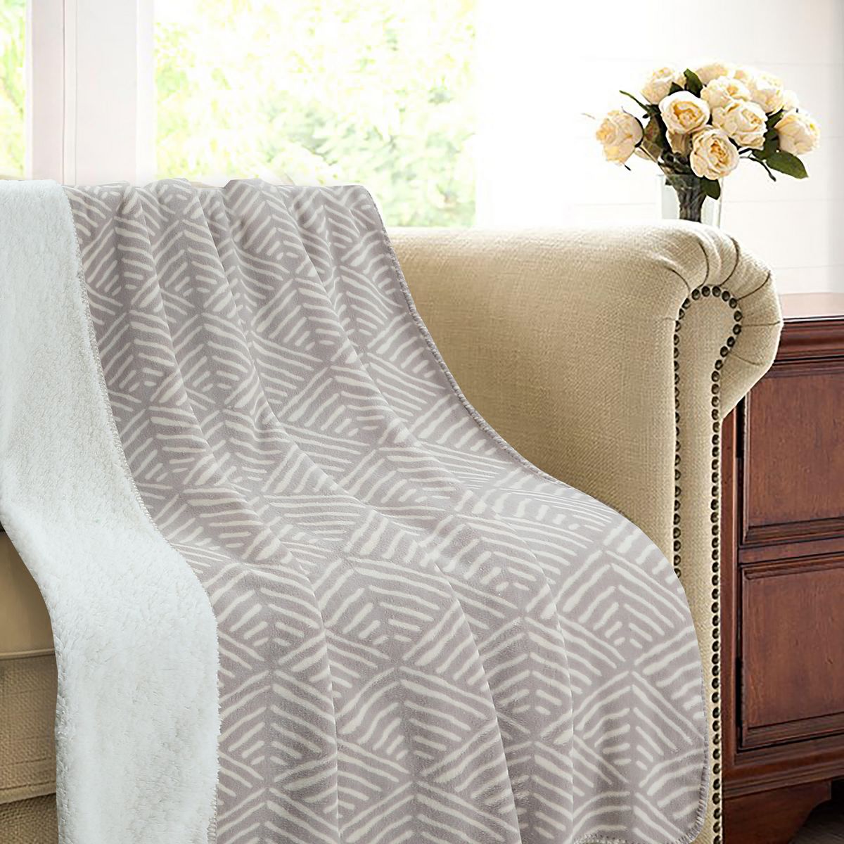 Manta Sherpa Print 125X150 Taupe, marca Just Home Collection - Foto Principal