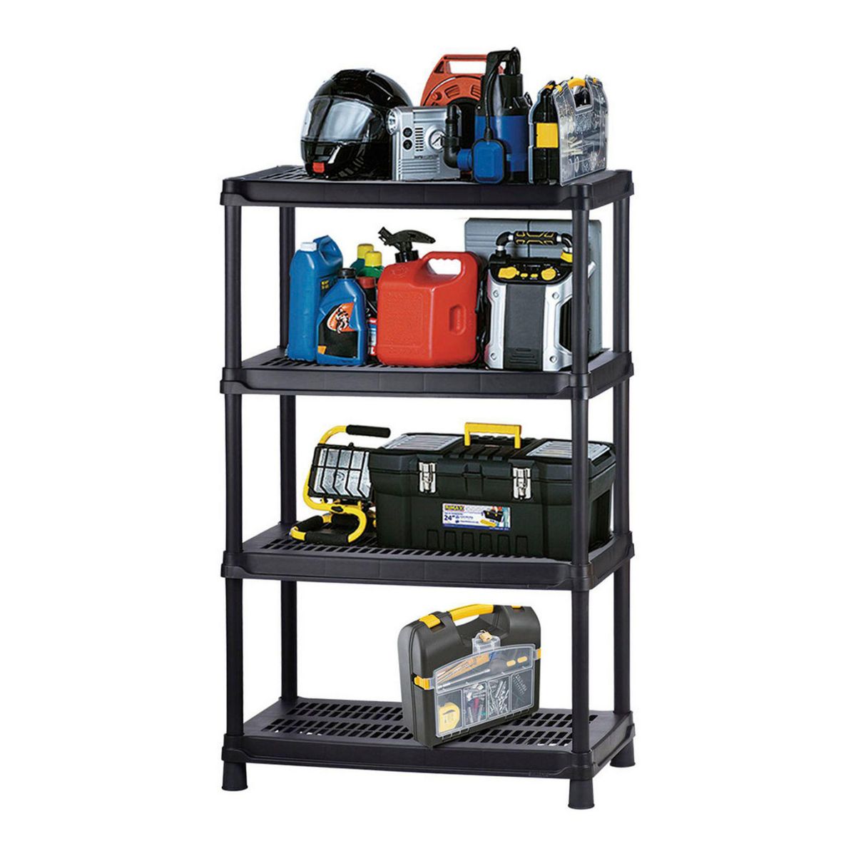 Rimax - Estante Plástico 18" 4 Niveles Negro/Gris