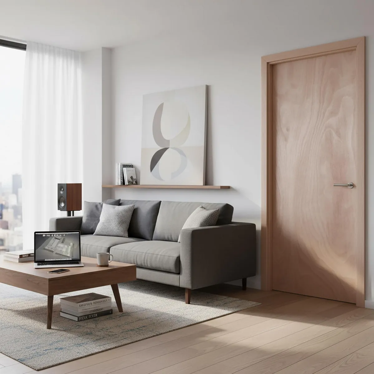 Mimsa - Puerta tambor MDF Desnuda de 90 x 213 cm Natural