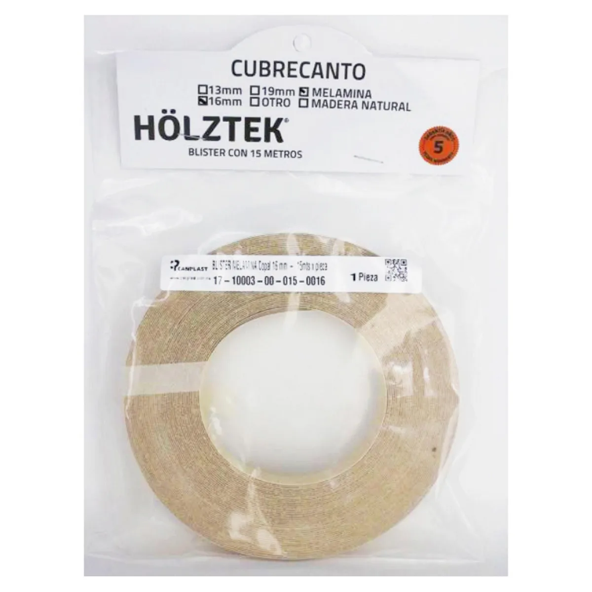 Cubrecanto de melamina Copal 15m de 16 mm, marca Holztek - Foto Principal
