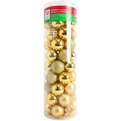 Juego de 50 Esferas Navideñas Doradas 6 cm Empaque Tubo Modelo A