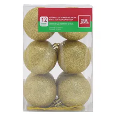 Juego de 12 Esferas Navideñas Doradas Escarchadas 6 cm