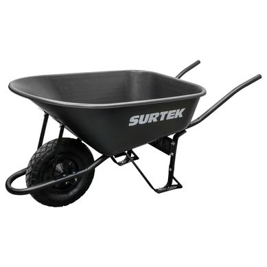 Carretilla con concha plstica, bastidor metlico 6 Ft3 llanta neumtica reforzada de 4 capas, negra