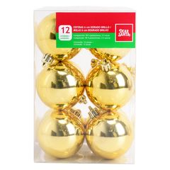 Juego de 12 Esferas Navideñas Doradas con Brillo 6 cm
