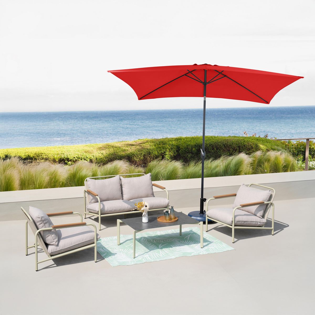 Just Home Collection - Sombrilla Central Rojo 2x3 M