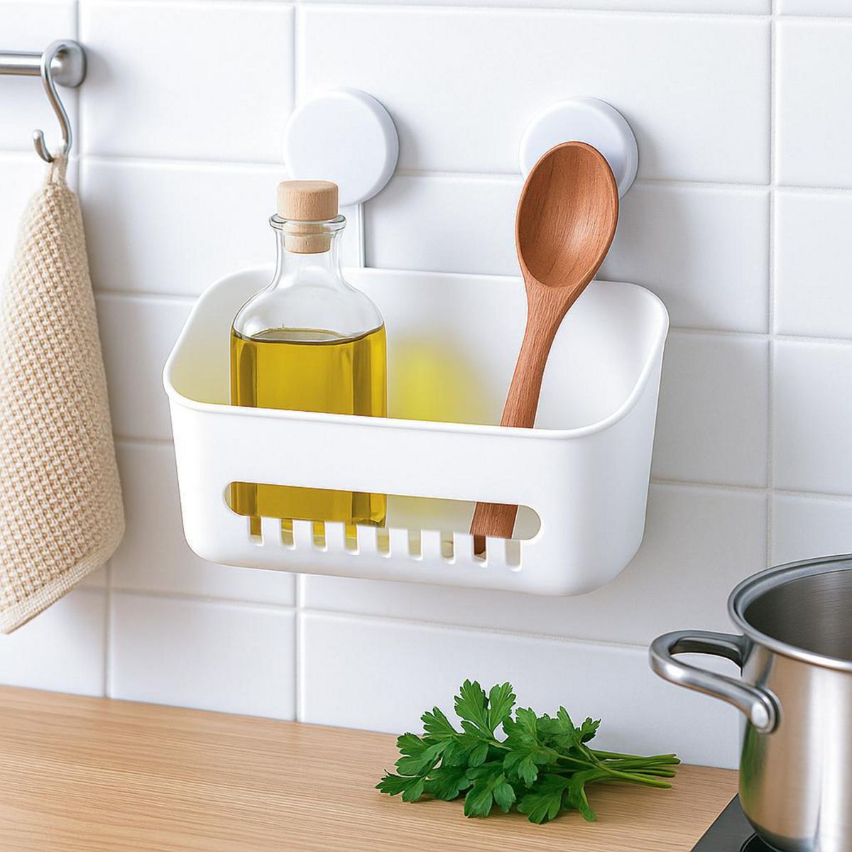 Just Home Collection - Canasto Organizador de Succión de Baño