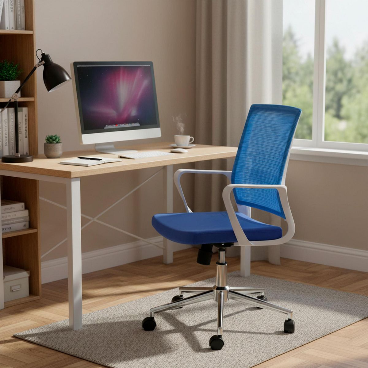 Just Home Collection - Silla PC Malla Azul/Blanco Vera