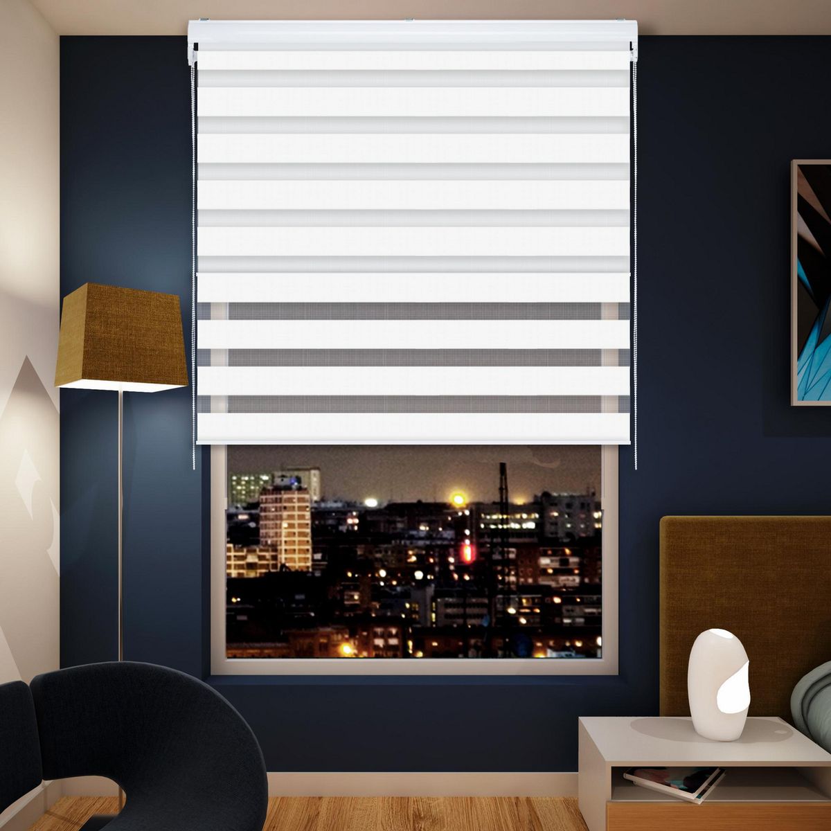 Persiana Enrollable 2 en 1 BlackOut+ Zebra de 140 x 165cm Blanco, marca Just Home Collection - Foto 2