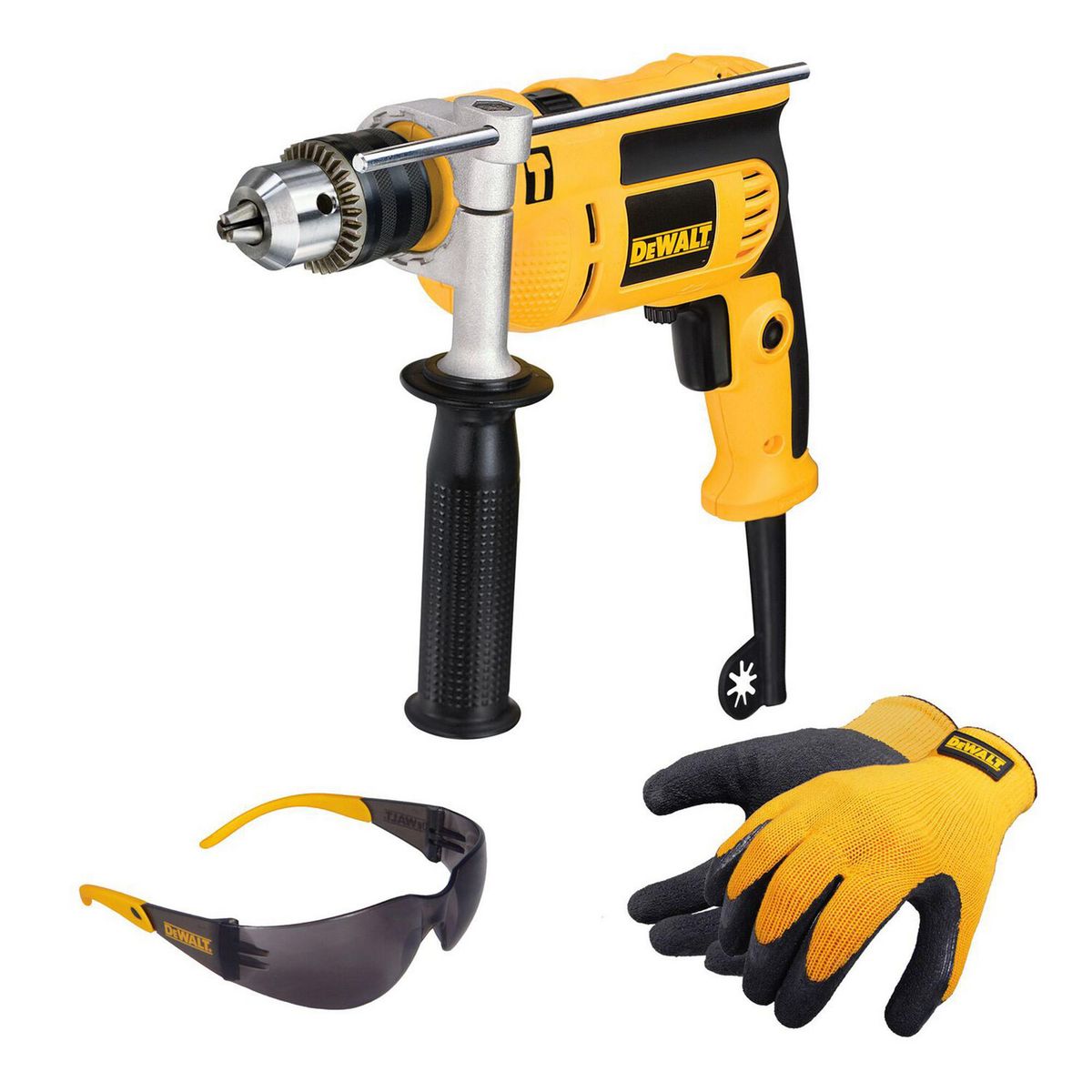 Dewalt - Combo Rotomartillo 1/2" 650W con Guantes y Lentes de Seguridad