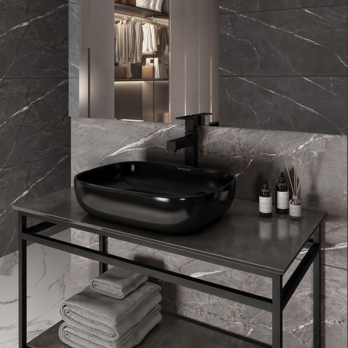 Tendenzza - Lavabo Bari Cuadrado Negro Brillante