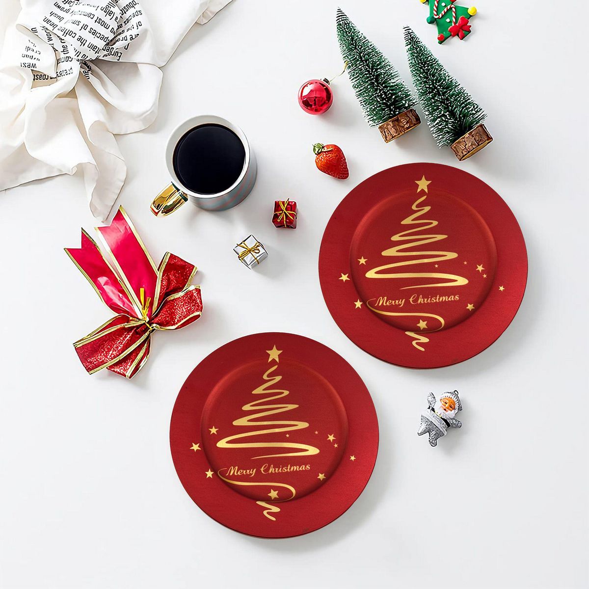 Dear Santa - Plato Navideño 32cm Rojo - Dorado