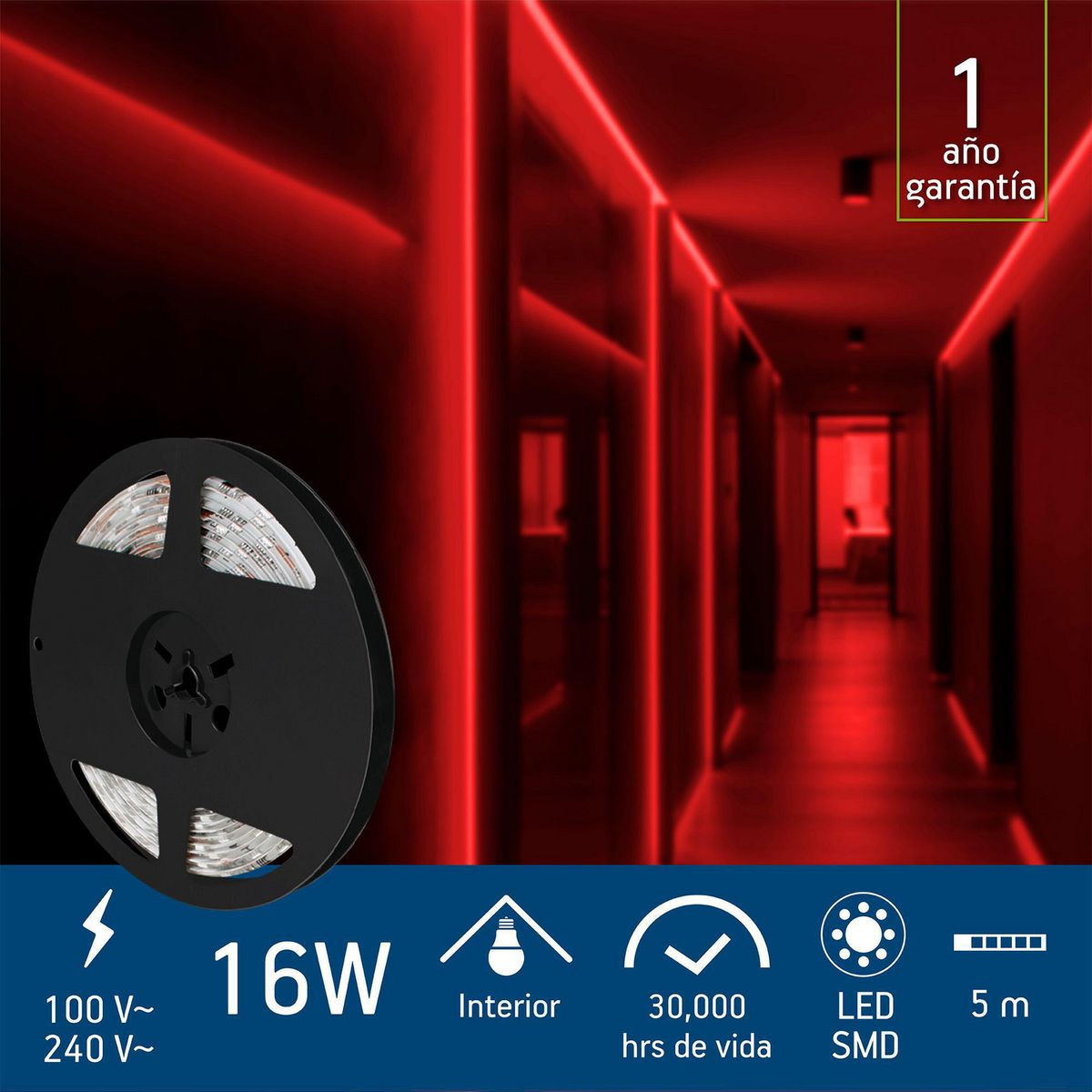 Aksi - Tira LED de 5m para interiores de 16W Luz Rojo