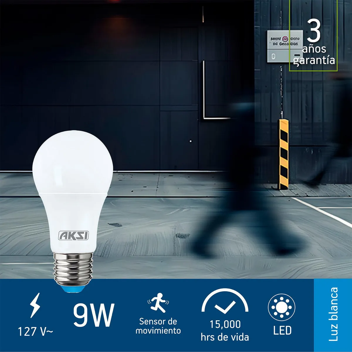 Foco LED con Sensor de Movimiento E27 9W Luz Fría, marca Aksi - Foto 2
