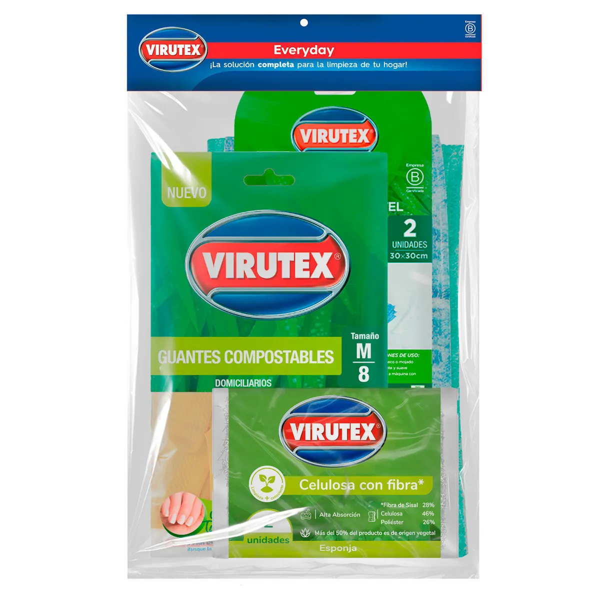 Pack Sustentable- Guantes+ Esponja + Paños, marca Virutex - Foto Principal