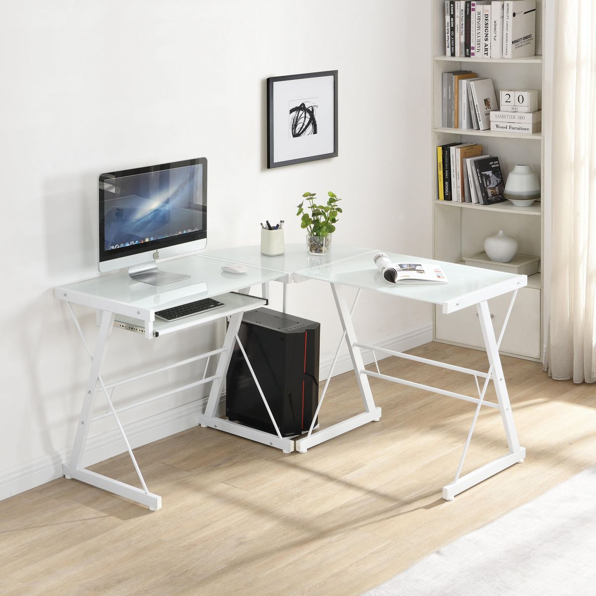 Just Home Collection - Escritorio L Vidrio Blanco