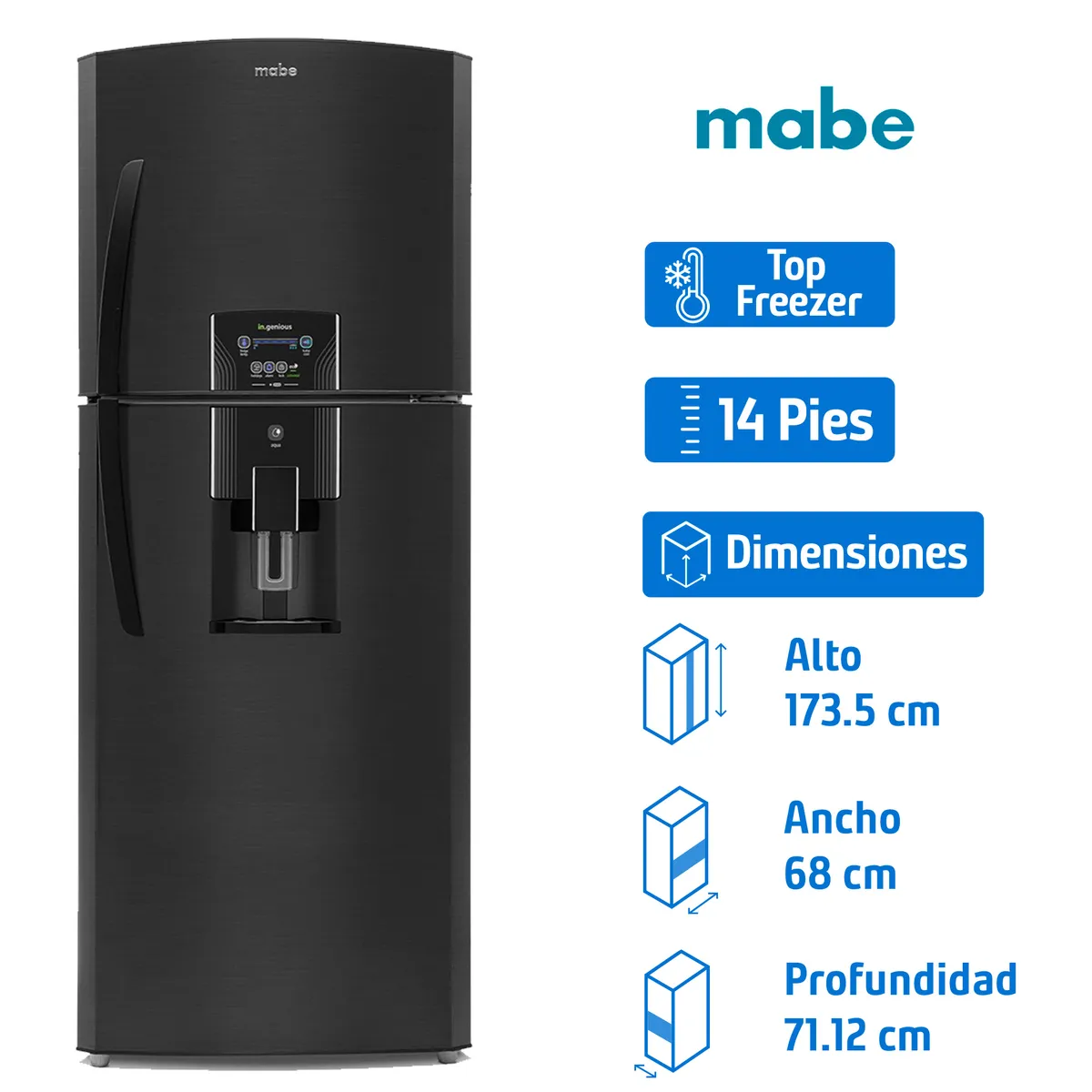 Mabe - Refrigerador Mabe 14 Pies3 Top Freezer Negro Rme360Fzmrp0