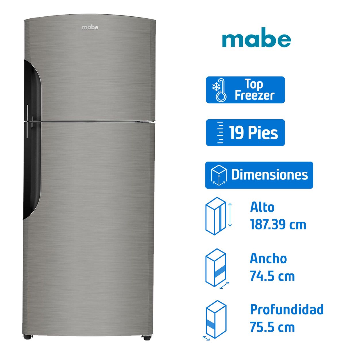Mabe - Refrigerador 19 pies Inox Mate Mabe RMS510IVMRM0