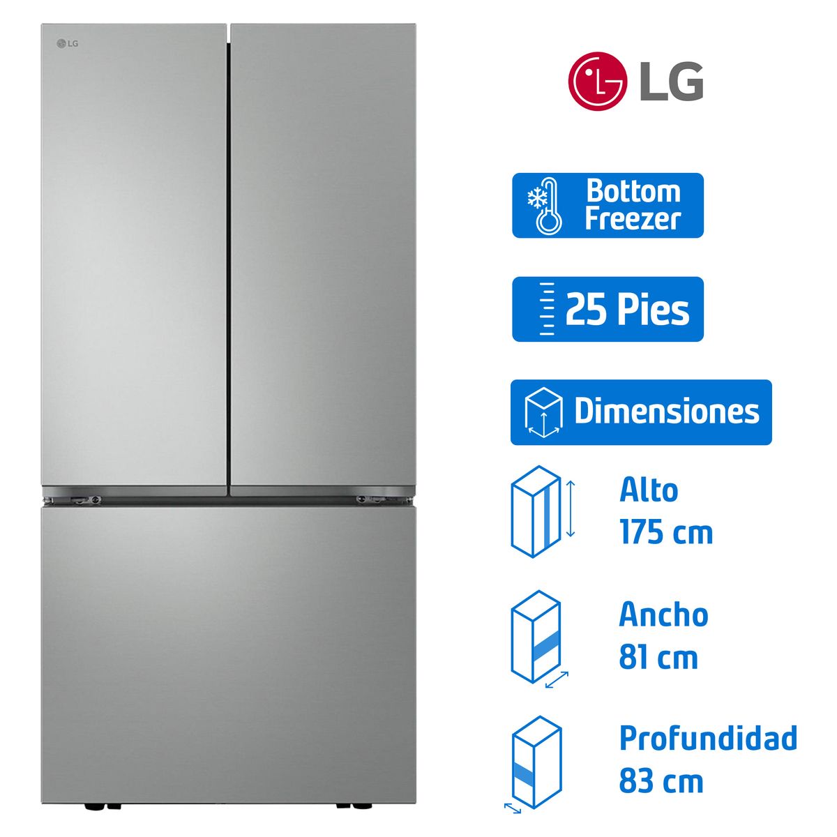 Lg - Refrigerador Lg 25 Pies 3 French Door Gris Gm65Bpp