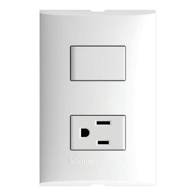 Placa con 1 Interruptor Sencillo 10A 127V + 1 Tomacorriente 2P+T,15A 127V