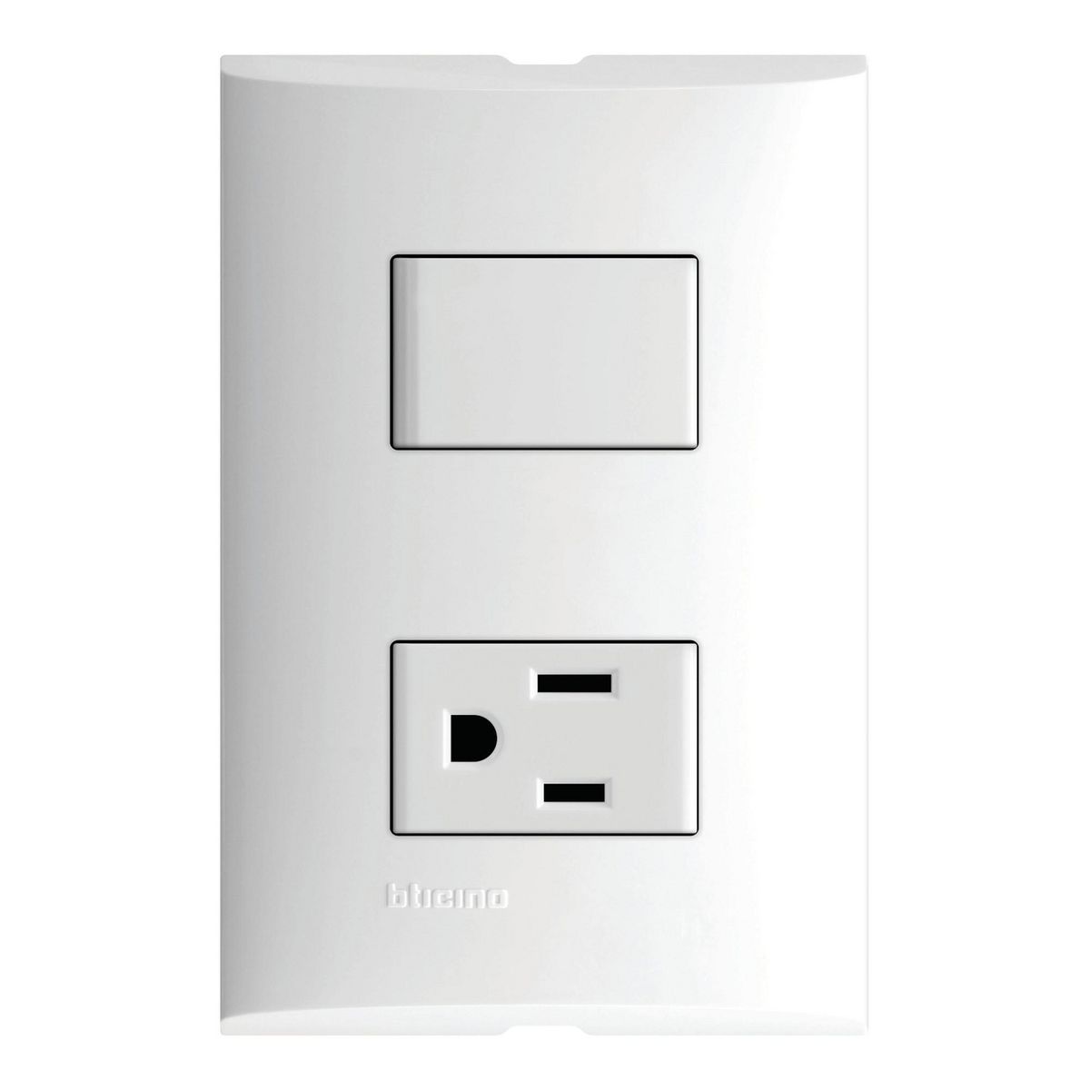 Placa con 1 Interruptor Sencillo 10A 127V + 1 Tomacorriente 2P+T,15A 127V, marca Bticino - Foto Principal