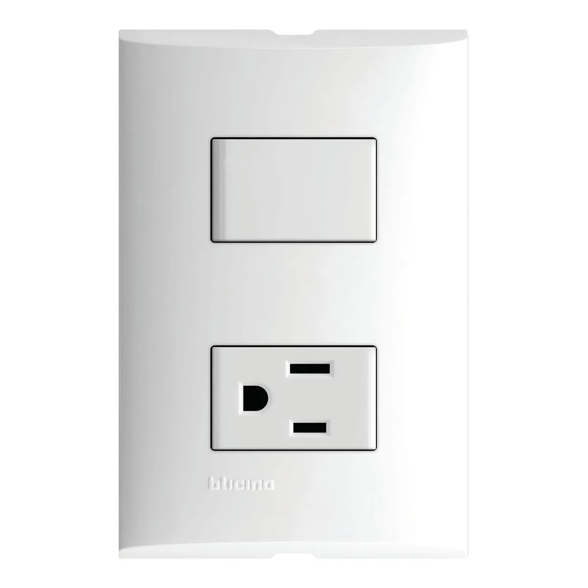 Placa con 1 Interruptor Sencillo 10A 127V + 1 Tomacorriente 2P+T,15A 127V, marca Bticino - Foto Principal