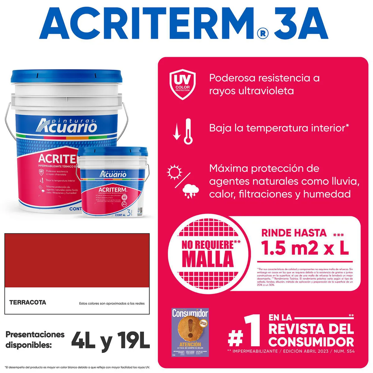 Acuario - Impermeabilizante Acuario Acriterm Terracota 3 Años 19 L