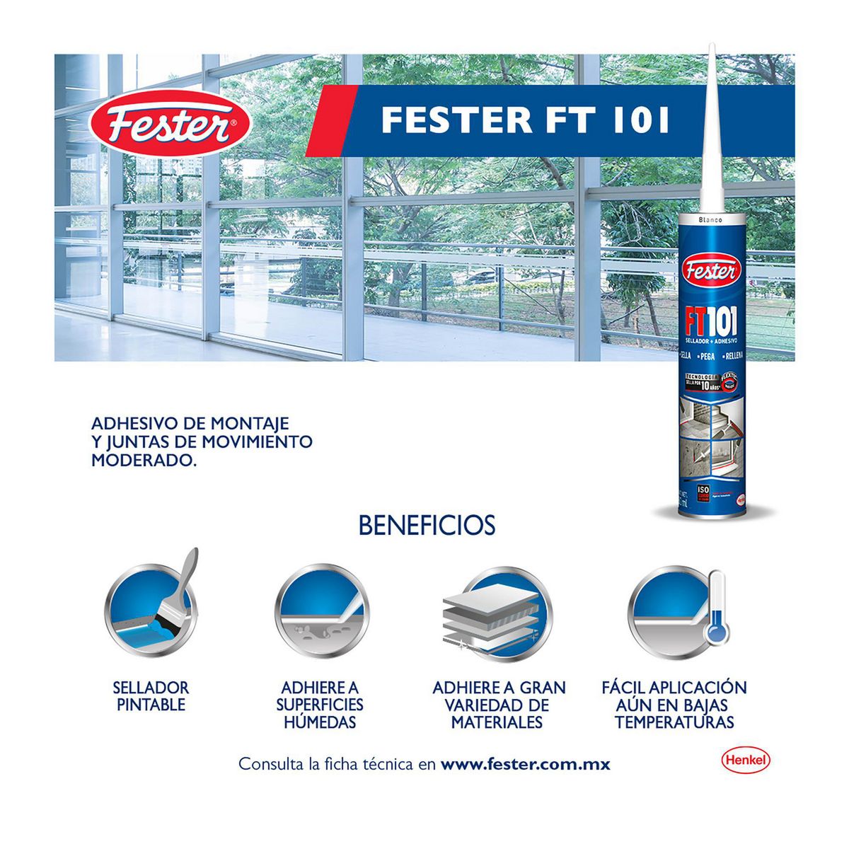 Sellador Elastomérico Ft101 Blanco 289 Mililitros, marca Fester - Foto 2