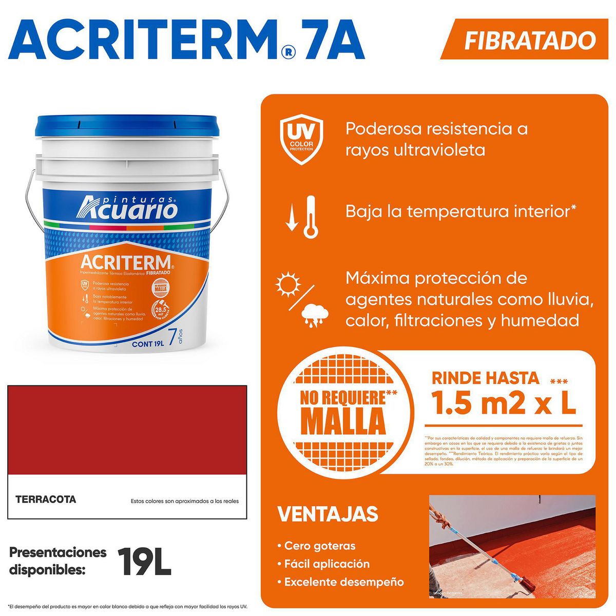 Acuario - Impermeabilizante Acuario Acriterm Terracota 7 Años 19 L