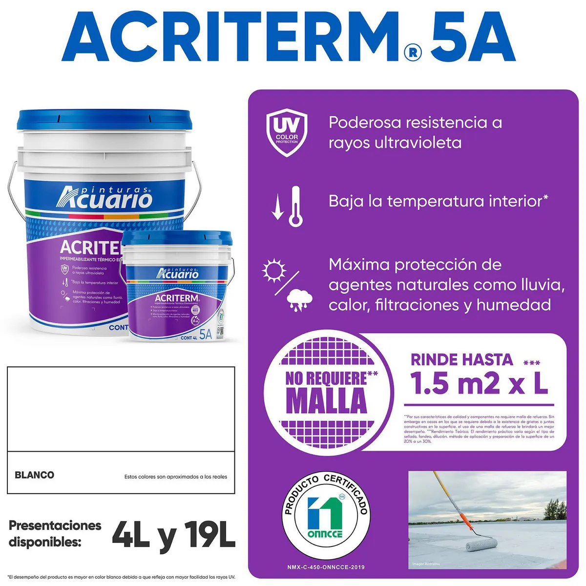 Impermeabilizante Acuario Acriterm Blanco 5 Amperiosños 19 Litros, marca Acuario - Foto 2