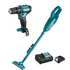 Aspiradora Makita Inalámbrica 12V de 3 Velocidades + Rotomartillo Inalámbrico + Batería y Cargador