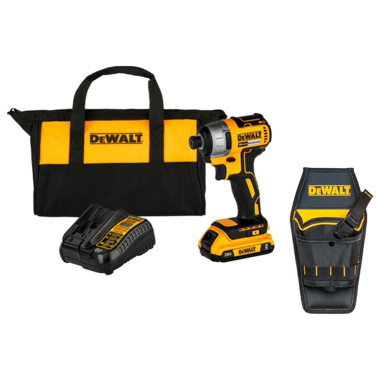 Dewalt - Atornillador de Impacto + Portaherramientas 20V, Dewalt