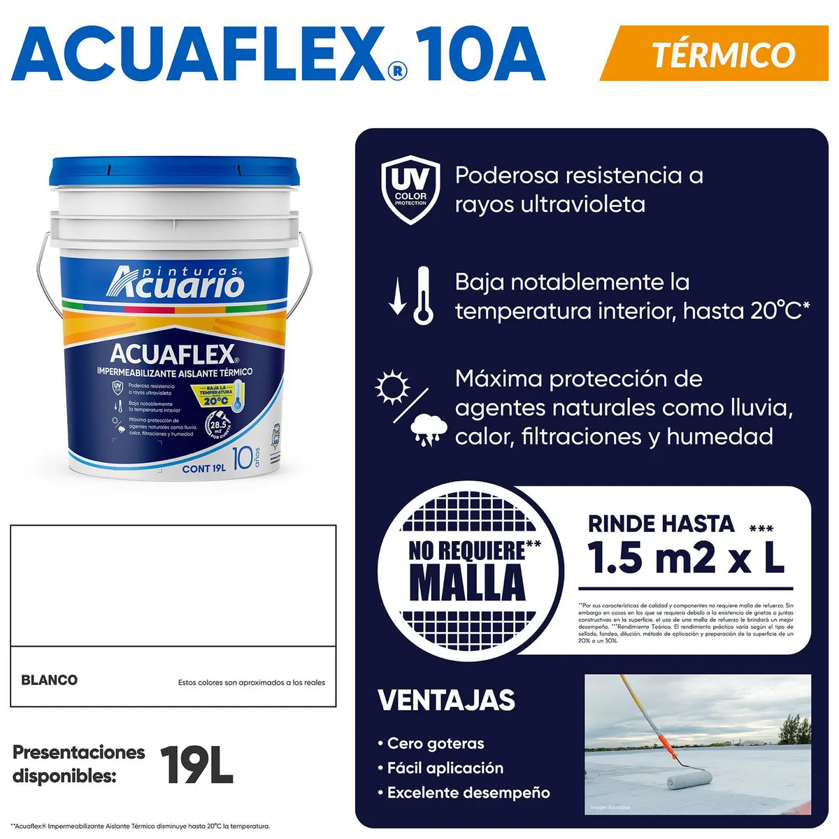 Impermeabilizante Acuario Térmico Blanco 10 Años 19 L, marca Acuario - Foto 2