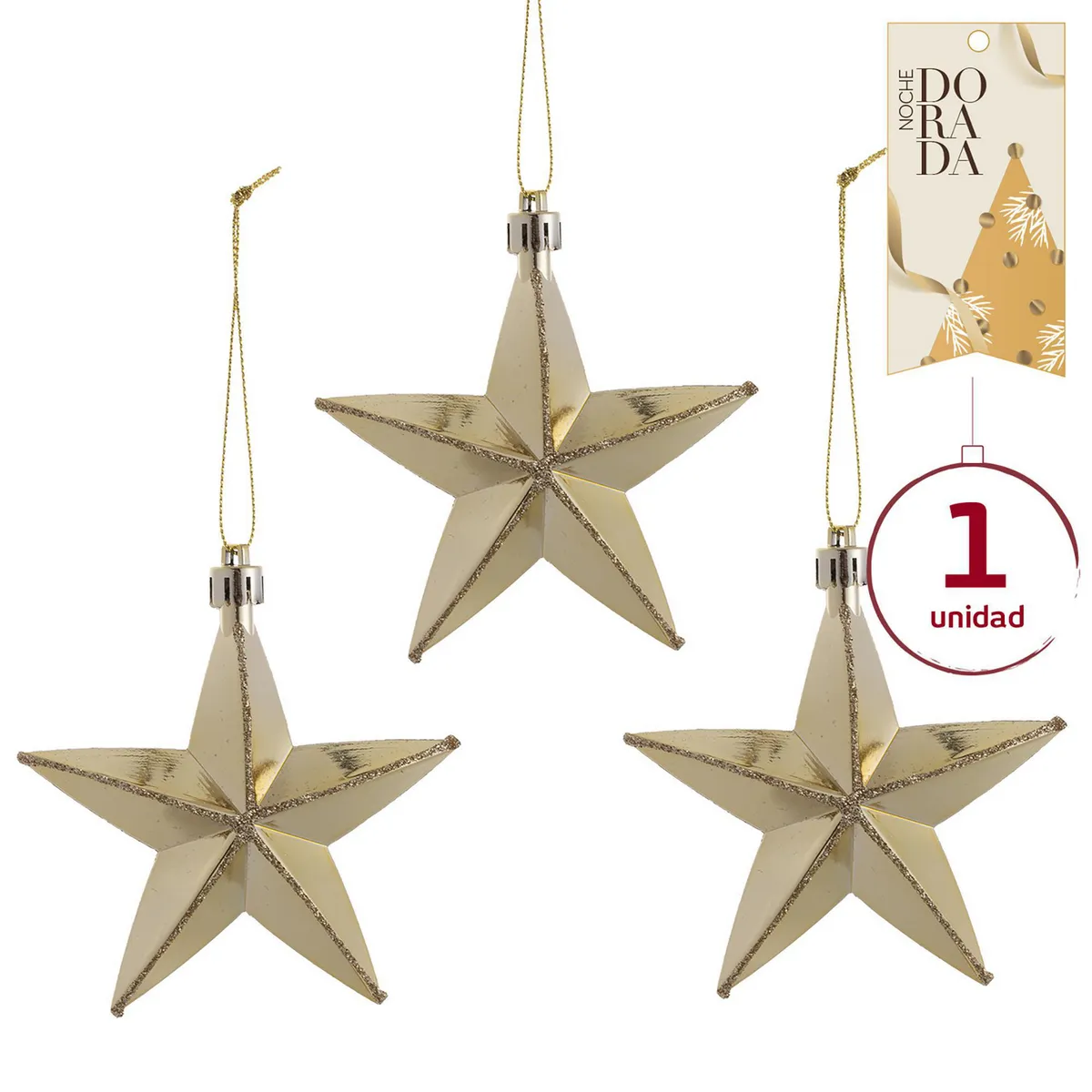 Set de 3 Estrellas 9 cm Noche Dorado, marca Dear Santa - Foto Principal