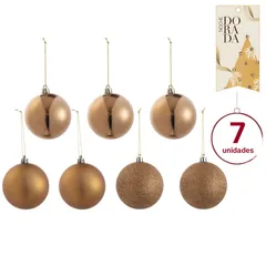 Juego de 7 Esferas Navideñas Color Cobre 8 cm Colección Noche Dorada