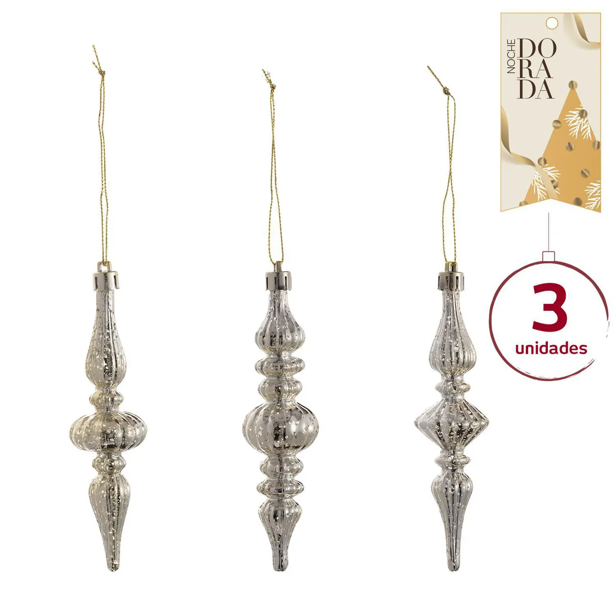 Juego de 3 Esferas Navideñas 13 cm Colección Noche Dorada, marca Dear Santa - Foto Principal