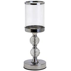 Candelabro Navideño Vidrio Plata 12 x 12 x 33 cm