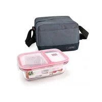 Lonchera + 1 cont vidrio gris