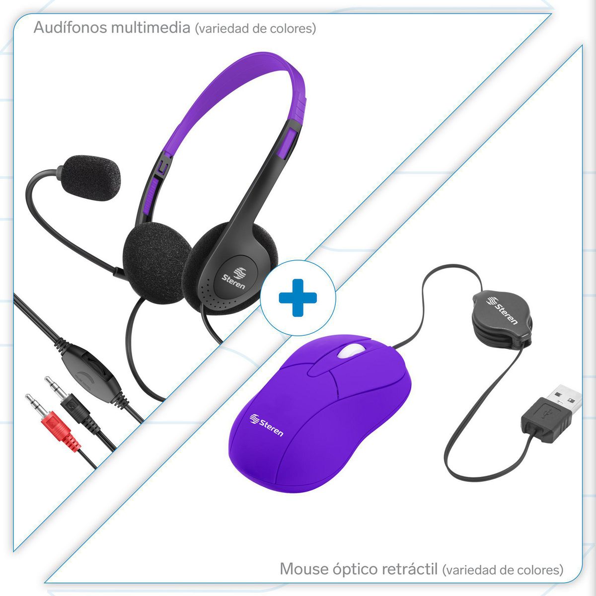 Steren - Kit Mouse Alámbrico + Audífonos Multimedia