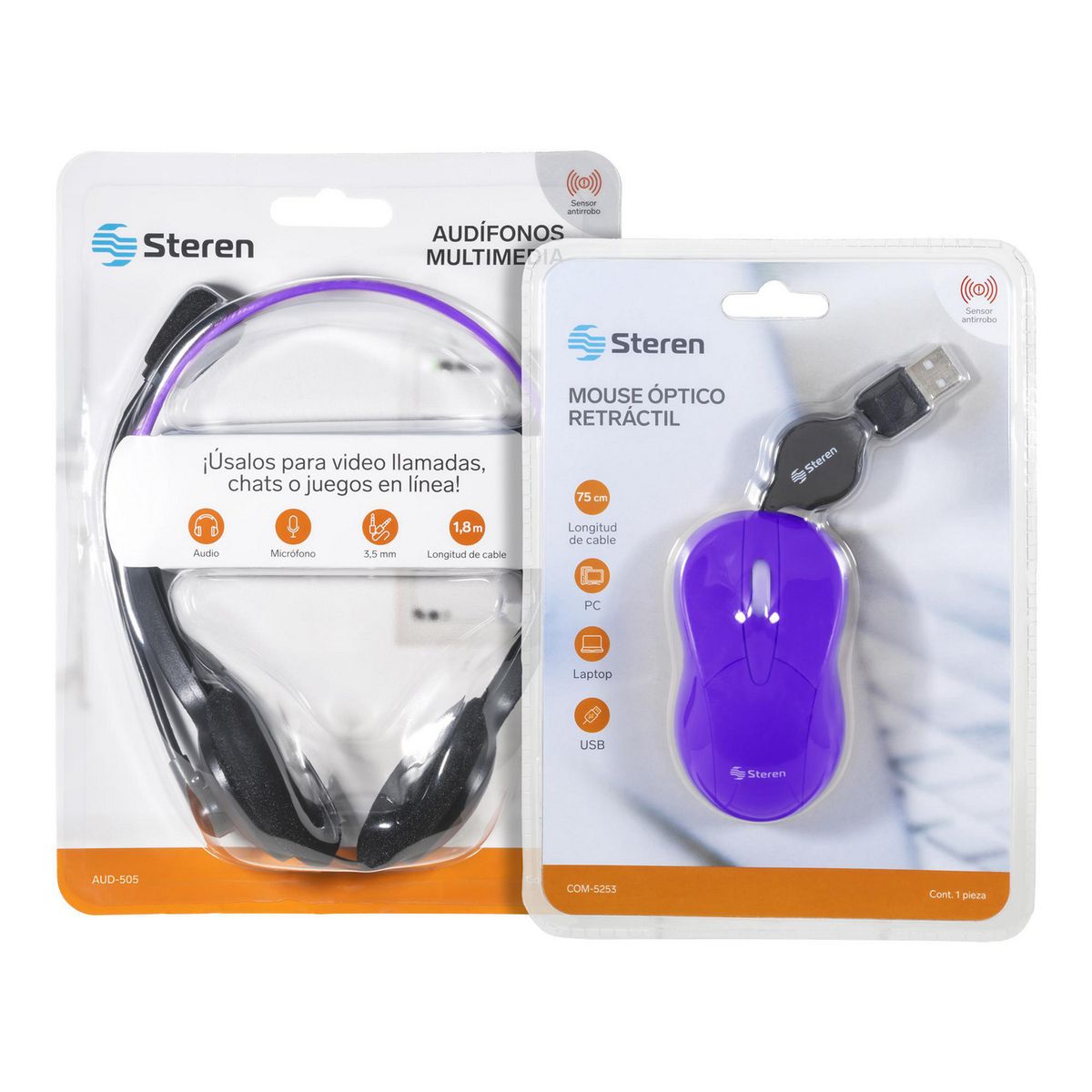 Steren - Kit Mouse Alámbrico + Audífonos Multimedia